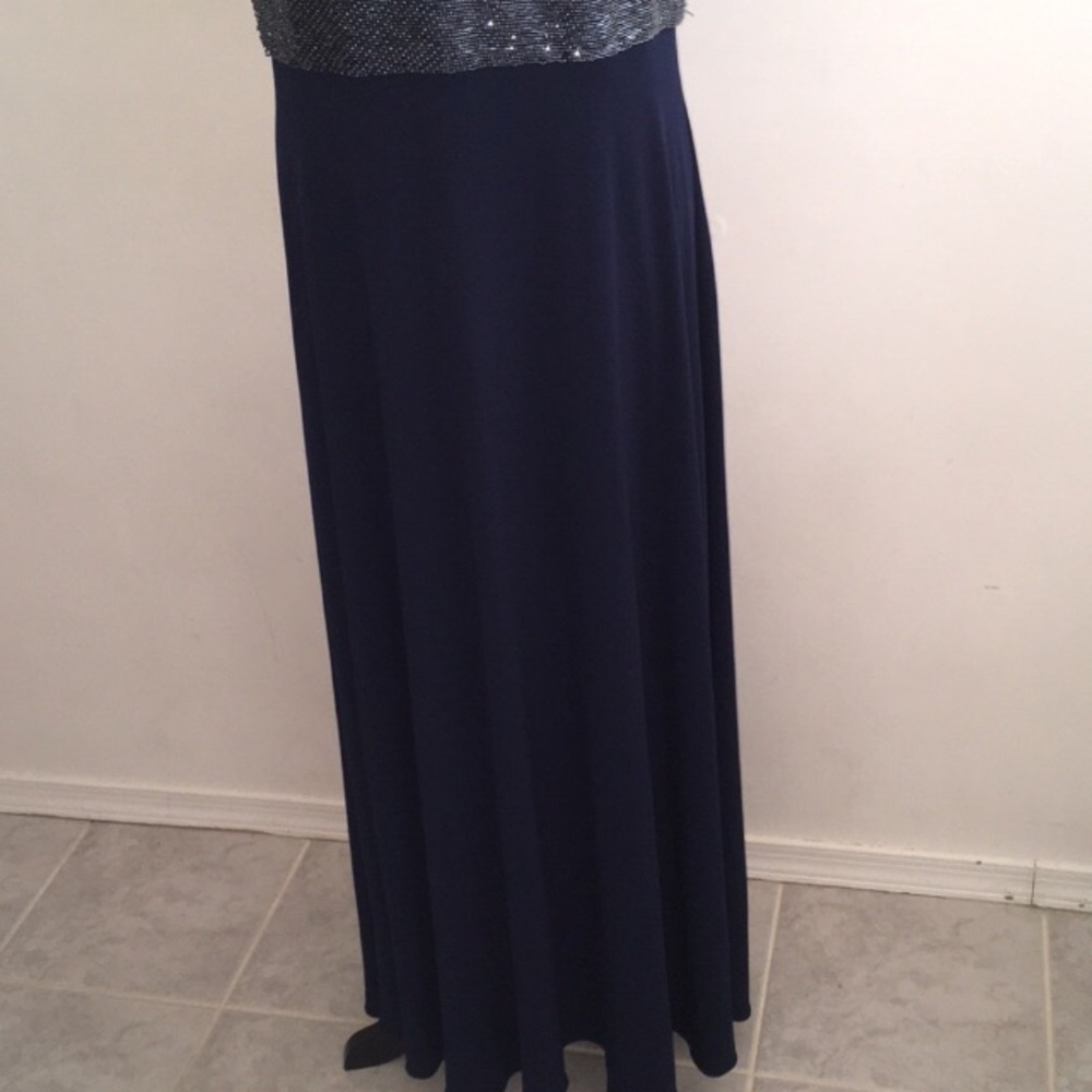 JS Boutique Navy Beaded Waist & Shoulders Gown - Picture 2 of 8